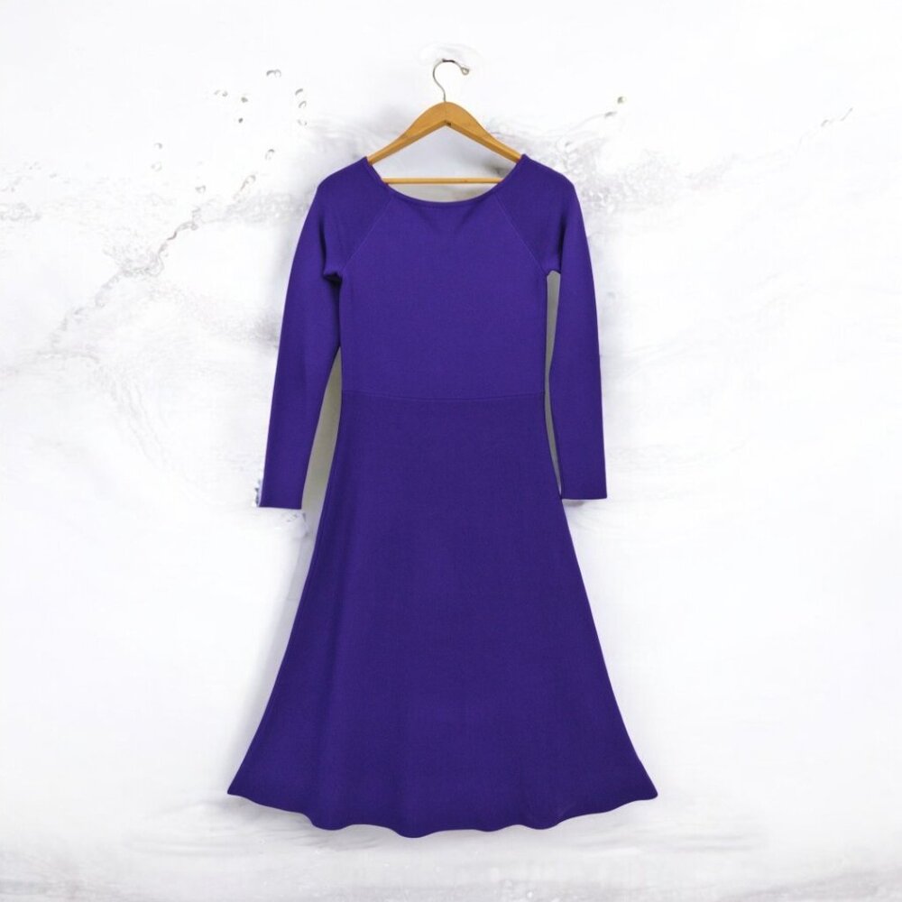 Ann Taylor Long Sleeve Boat Neck Purple Dress Worn Once - Picture 7 of 8